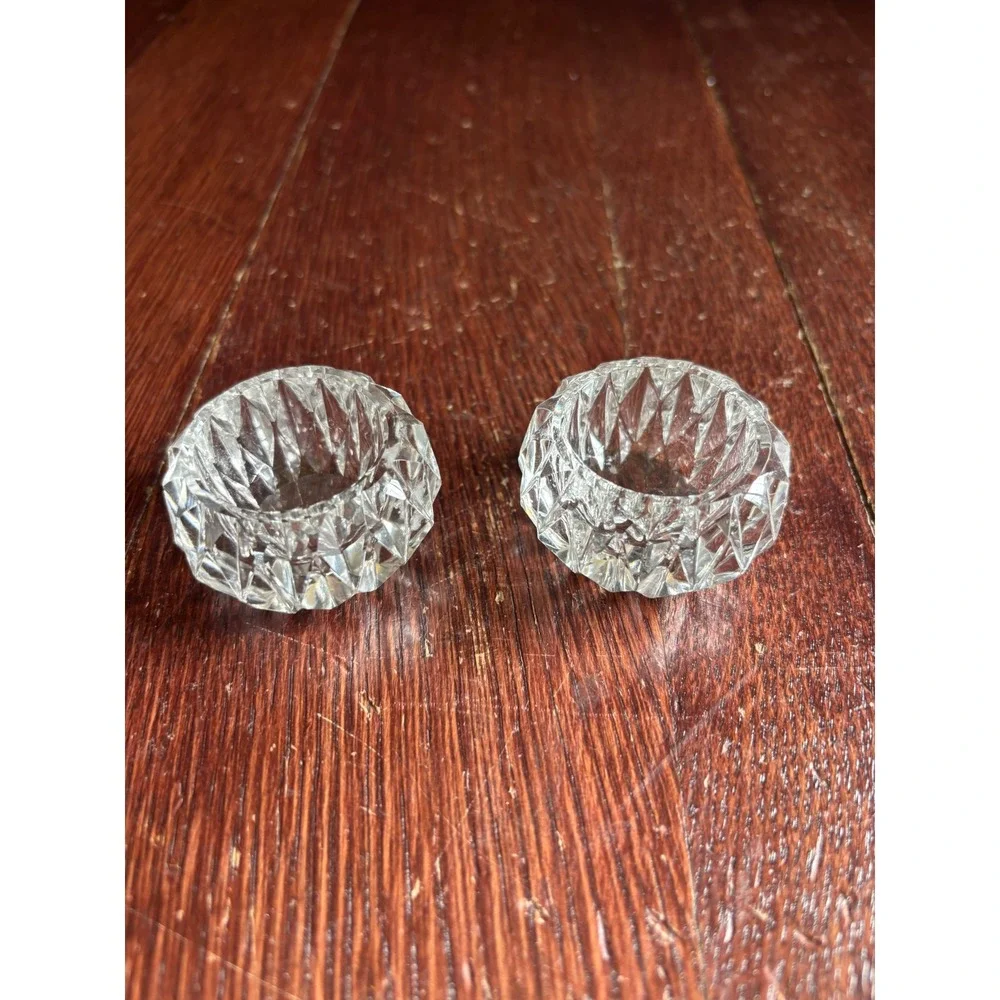 Vintage Cut Glass Salt Cellars Set 2 Diamond Point Pattern Clear Crystal Style